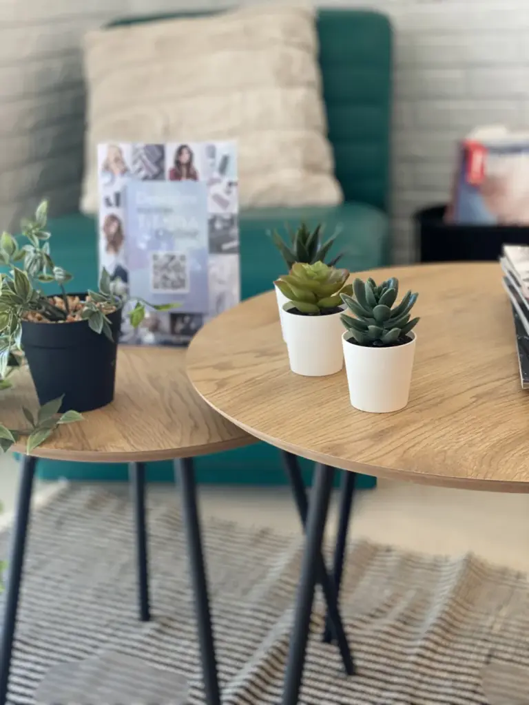 Mesa de la zona de espera con plantas
